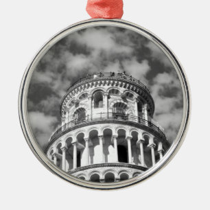 Black White Leaning Tower of Pisa Italy Metal Tree Decoration