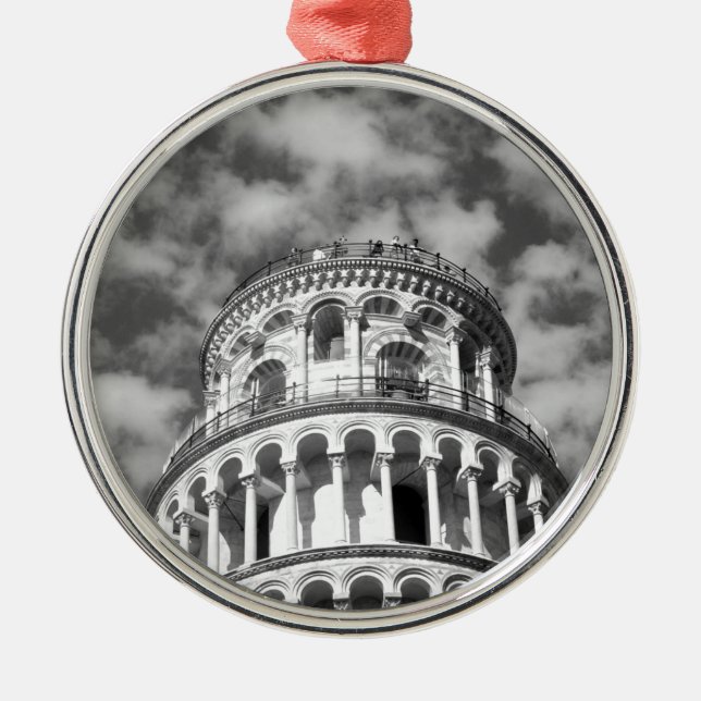 Black White Leaning Tower of Pisa Italy Metal Tree Decoration (Front)