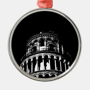 Black White Leaning Tower of Pisa Italy Metal Tree Decoration