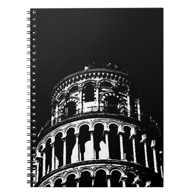 Black White Leaning Tower of Pisa Italy Notebook (Front)