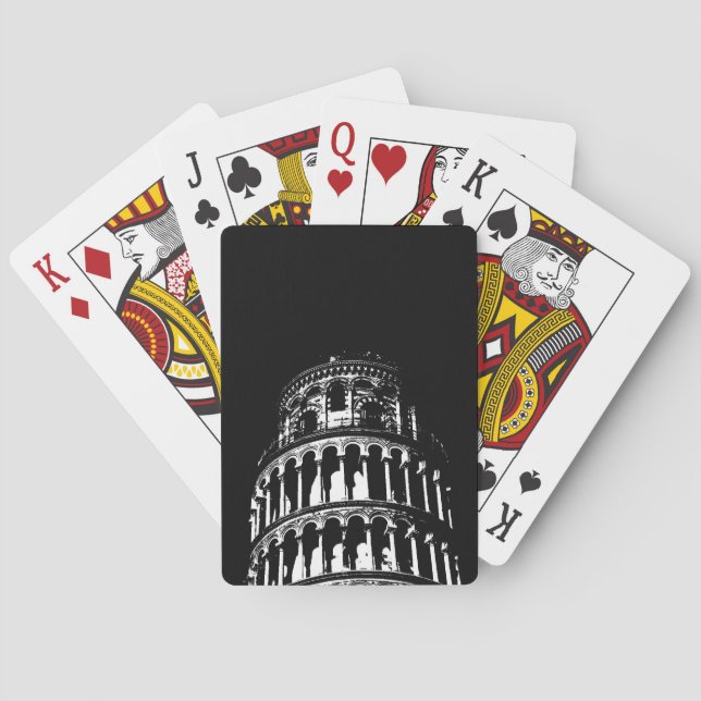 Black White Leaning Tower of Pisa Italy Playing Cards (Back)