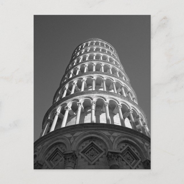 Black & White Leaning Tower of Pisa Italy Postcard (Front)