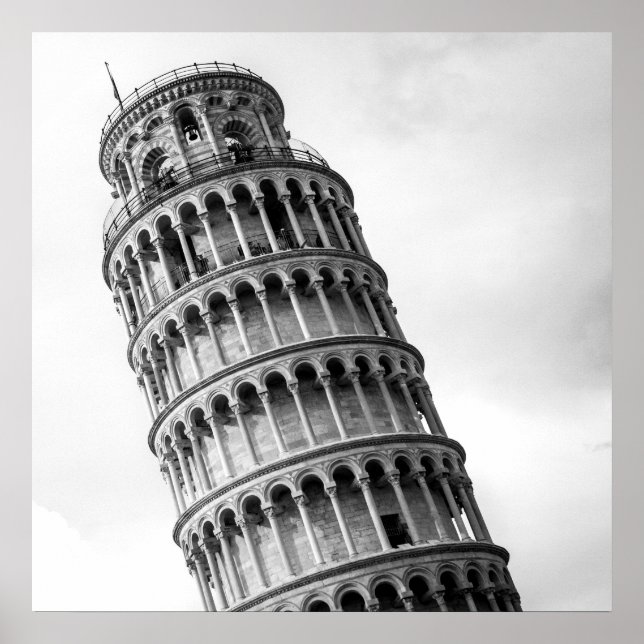 Black & White Leaning Tower of Pisa Italy Poster (Front)