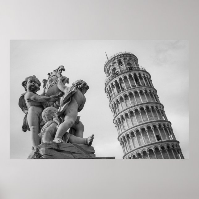 Black & White Leaning Tower of Pisa Italy Poster (Front)