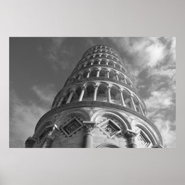 Black & White Leaning Tower of Pisa Italy Poster (Front)