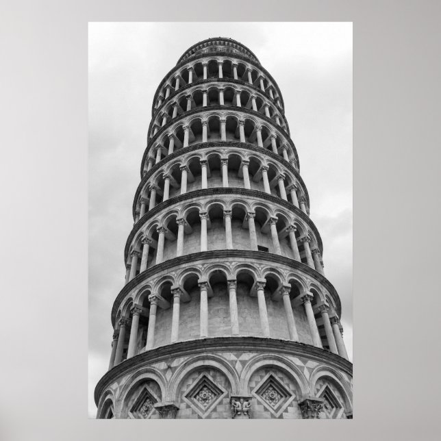 Black & White Leaning Tower of Pisa Italy Poster (Front)