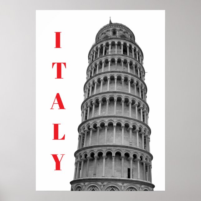 Black White Leaning Tower of Pisa Italy Poster (Front)