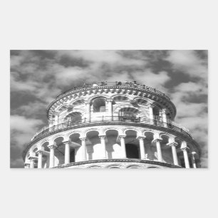 Black White Leaning Tower of Pisa Italy Rectangular Sticker