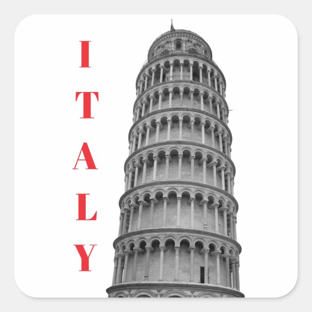 Black White Leaning Tower of Pisa Italy Square Sticker (Front)
