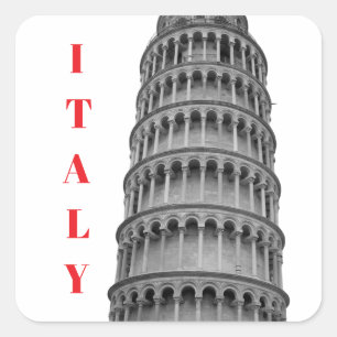 Black White Leaning Tower of Pisa Italy Square Sticker