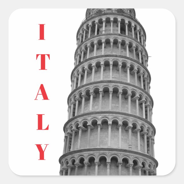 Black White Leaning Tower of Pisa Italy Square Sticker (Front)