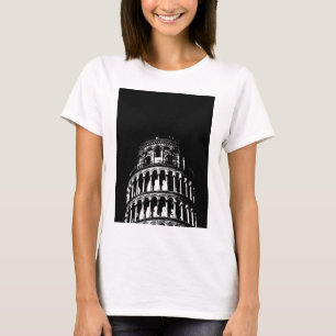 Black White Leaning Tower of Pisa Italy T-Shirt