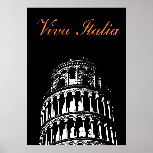 Black White Leaning Tower of Pisa Italy Travel Poster (Front)