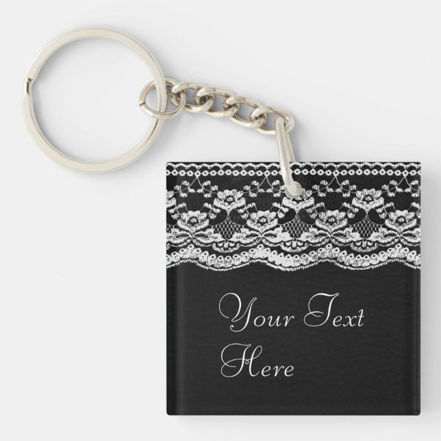 Black & White Leather & Lace Key Ring (Front)