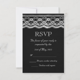 Black & White Leather & Lace Wedding RSVP Card