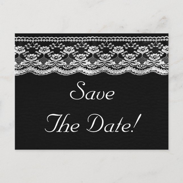 Black & White Leather & Lace Wedding Save The Date Announcement Postcard (Front)