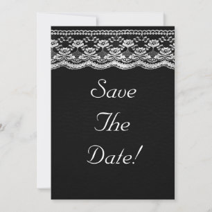 Black & White Leather & Lace Wedding Save The Date Invitation