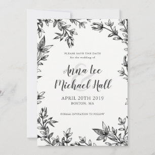 Black & White Leaves Custom Wedding Save the Date