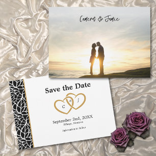 Black White Leaves Outline Accent Border Save The Date