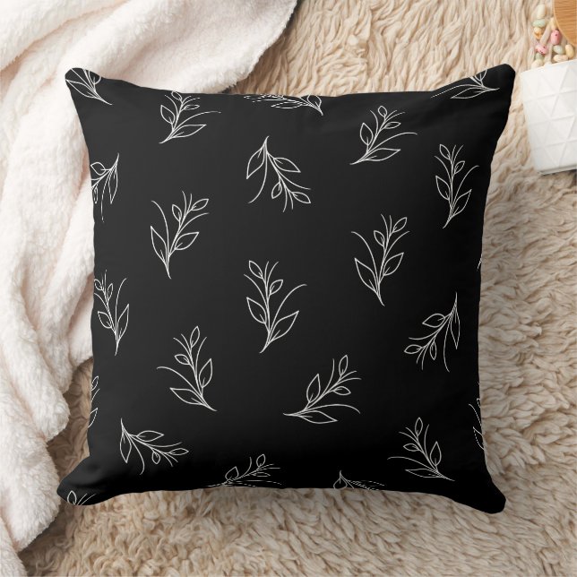 Black & White Leaves Pattern Simple Art Cushion (Blanket)