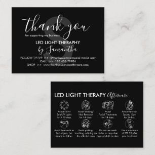 Black White Led Light Therapy Aftercare Thank You Business Card