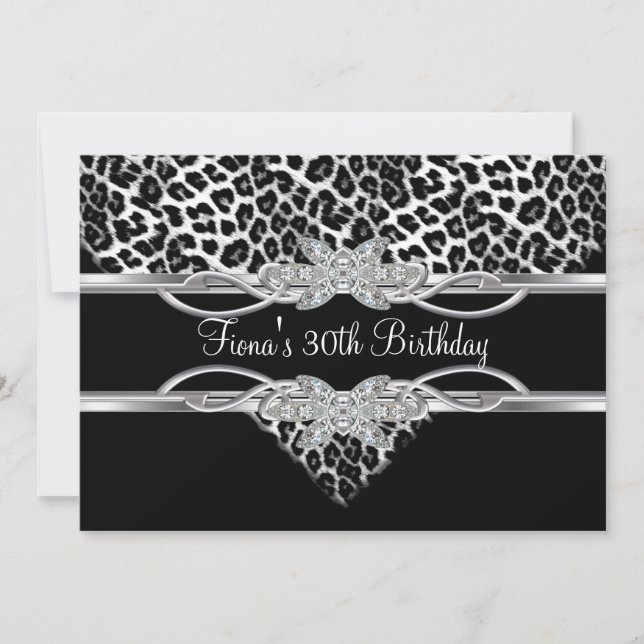 Black White Leopard 30th Diamond Jewel Invitation (Front)