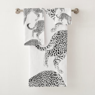 Black White Leopard Bath Towel Set