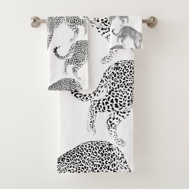 Black White Leopard Bath Towel Set (Insitu)
