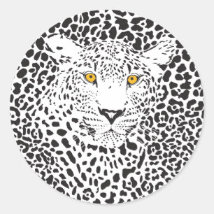 Black & White Leopard Camouflaged In Spots Pattern Classic Round Sticker