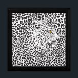 Black & White Leopard Camouflaged In Spots Pattern Gift Box<br><div class="desc">Cool black and white leopard head with ember brown eye and profile view,  camouflaged in his own spots. Also available with front view</div>