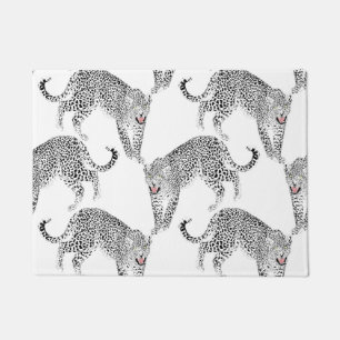 Black White Leopard Doormat