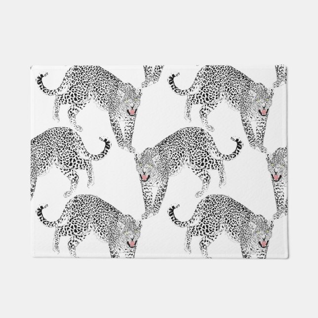 Black White Leopard Doormat (Front)