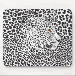 Black & White Leopard Illustration 2 Mouse Mat<br><div class="desc">Cool black and white leopard head with ember brown eye and profile view,  camouflaged in his own spots.</div>