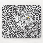Black & White Leopard Illustration 2 Mouse Mat<br><div class="desc">Cool black and white leopard head with ember brown eye and profile view,  camouflaged in his own spots.</div>