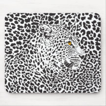 Black &amp; White Leopard Illustration 2 Mouse Mat