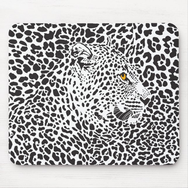 Black & White Leopard Illustration 2 Mouse Mat (Front)