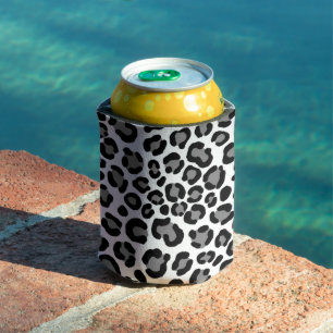Black & White Leopard Pattern Girly Cheetah Print Can Cooler