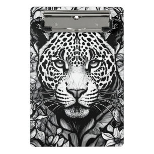 Black White Leopard Portrait For Animal Lovers Mini Clipboard