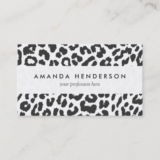 Black & White Leopard Print Animal Skin Patterns Business Card (Front)