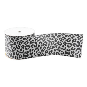 Black & White Leopard Print Animal Skin Patterns Grosgrain Ribbon