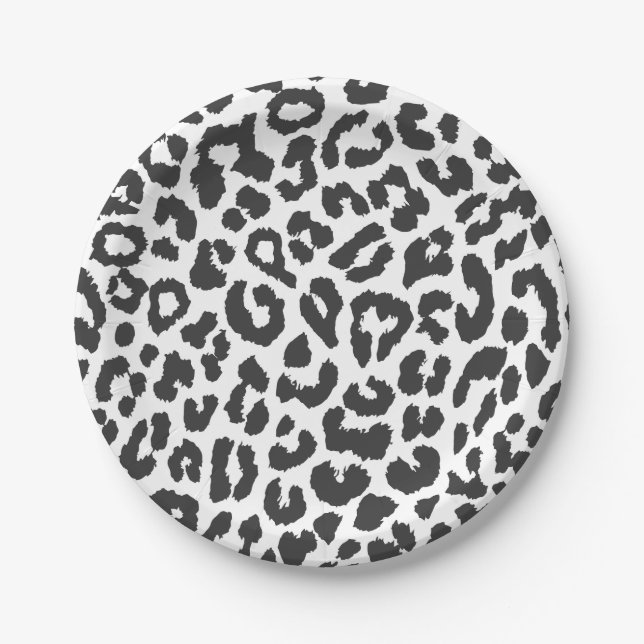 Black & White Leopard Print Animal Skin Patterns Paper Plate (Front)