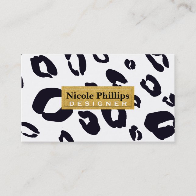 Black & White Leopard Print Cheetah Business Card (Front)