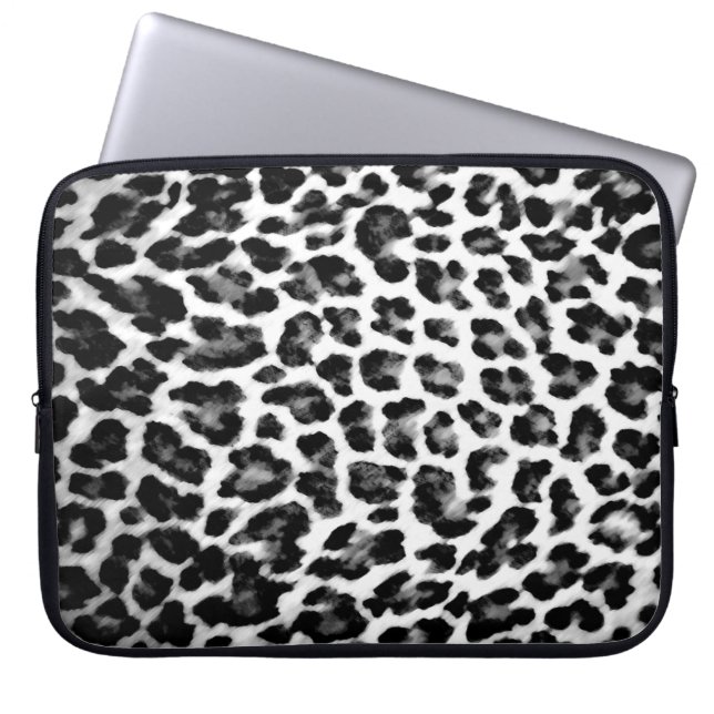 Black & White Leopard Print Laptop Sleeve (Front)