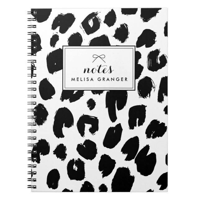 Black & White Leopard Print Personalised Notebook (Front)