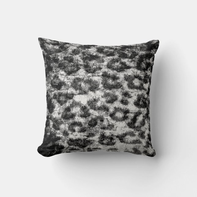 Black White Leopard Print Skin Fur Cushion (Front)