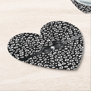 Black White Leopard Print with Bow Birthday Paper Coaster