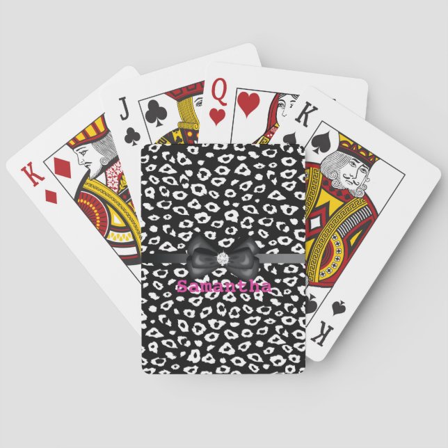 Black White Leopard Print with Bow Playing Cards (Back)