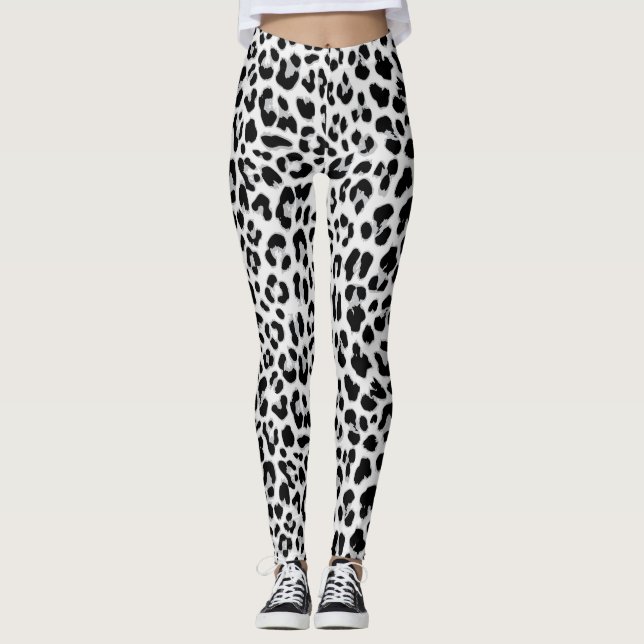 Black white leopard print women's leggings (Front)