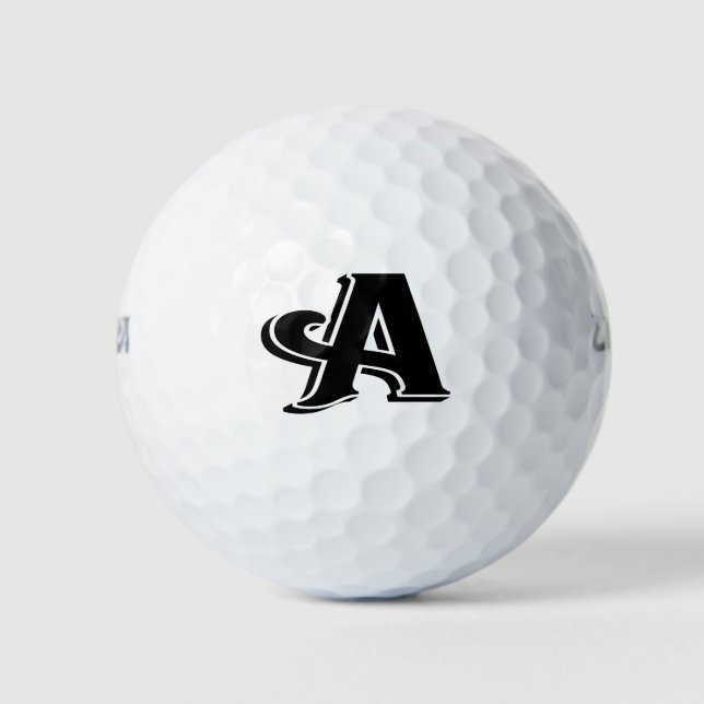 Black White Letter A Monogram Golf Balls (Front)