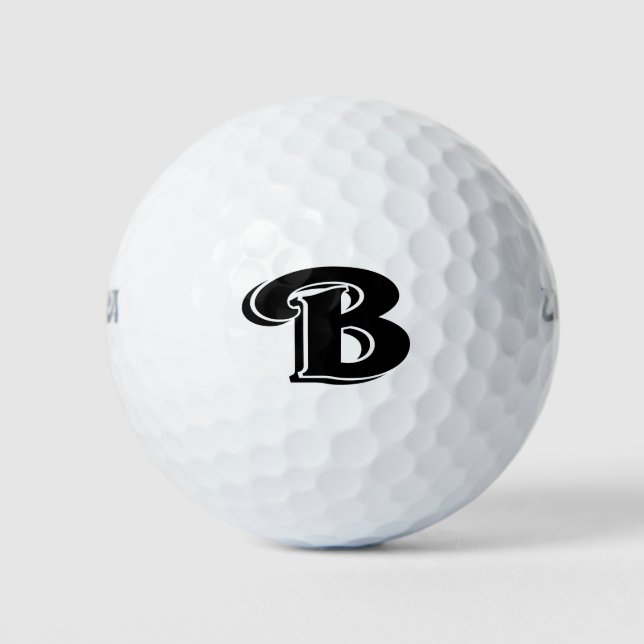 Black White Letter B Monogrammed Golf Balls (Front)